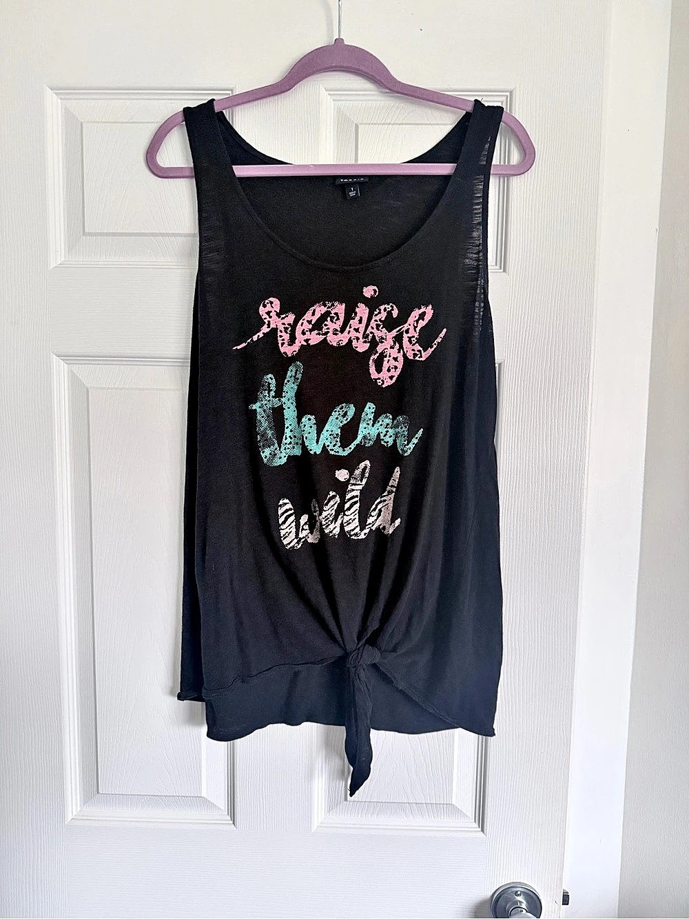 Torrid Raise Them Wild Graphic Tank Black Tie Front Leopard Zebra Mom Tee 1X